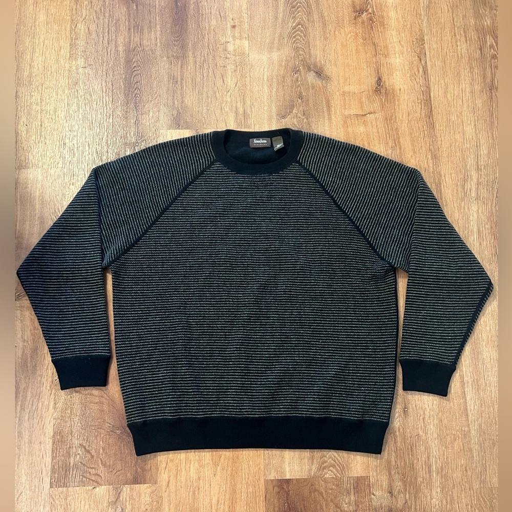 Neiman Marcus Exclusive Pullover Ribbed‎ Cashmere Sweater Black Gray Stripes XXL